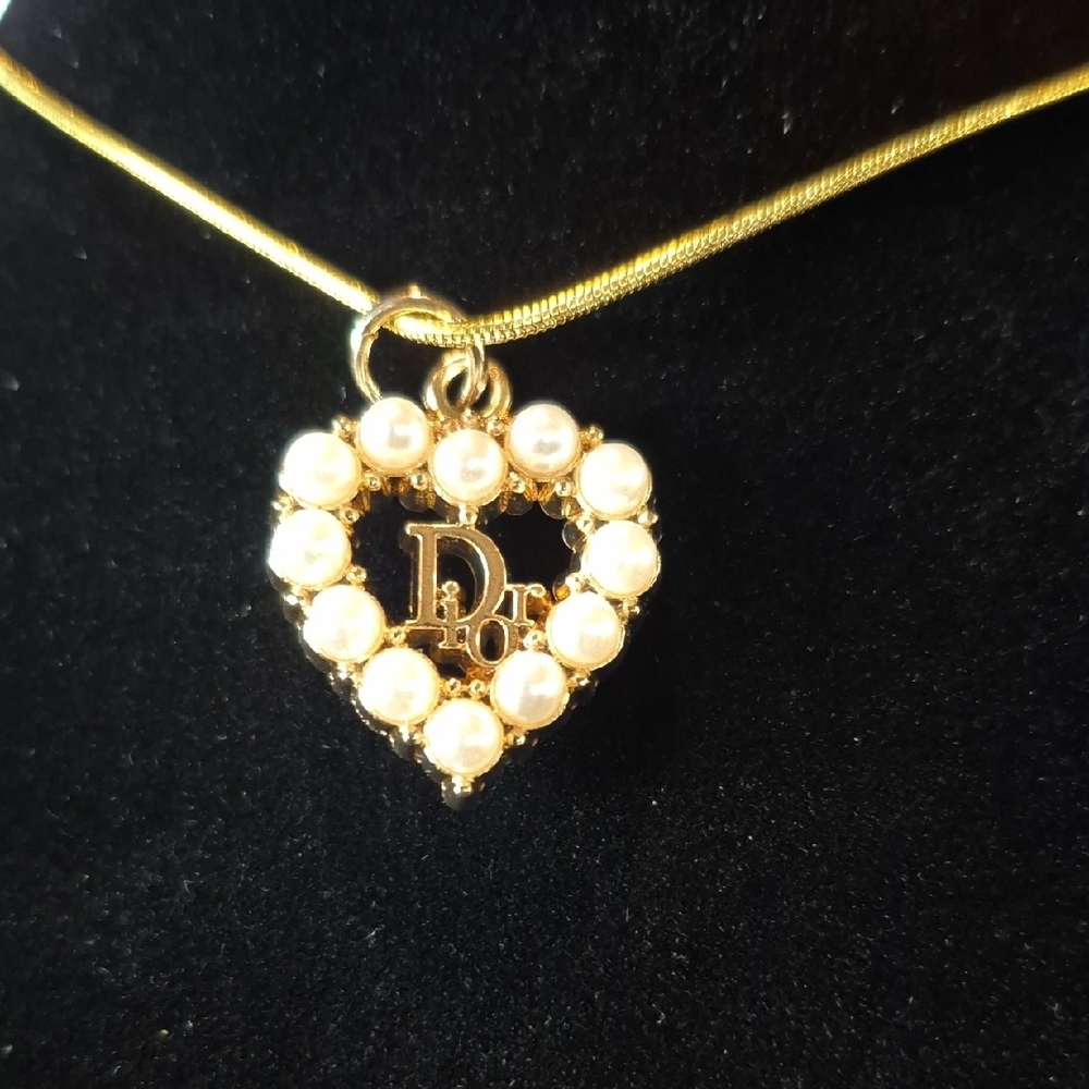 Elegant Upcycled Heart Pendant With Pearls Necklace #46